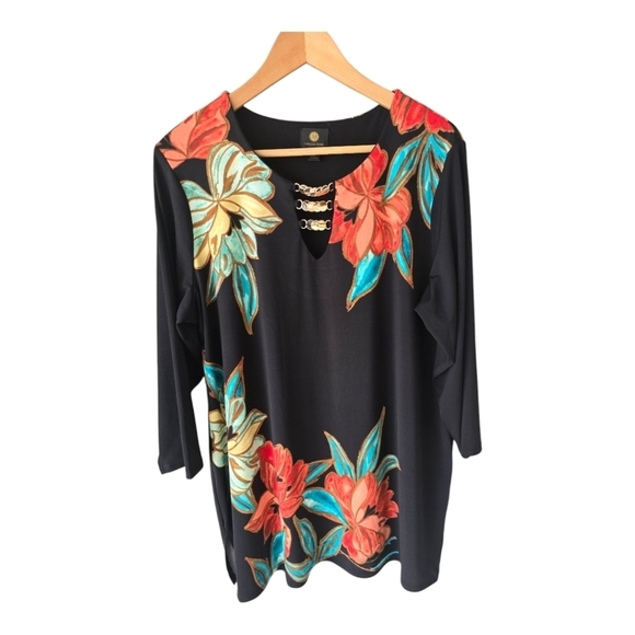 Tops - JM Collection Floral Tunic Blouse 1X Women Mixed Print Feminine Stretchy